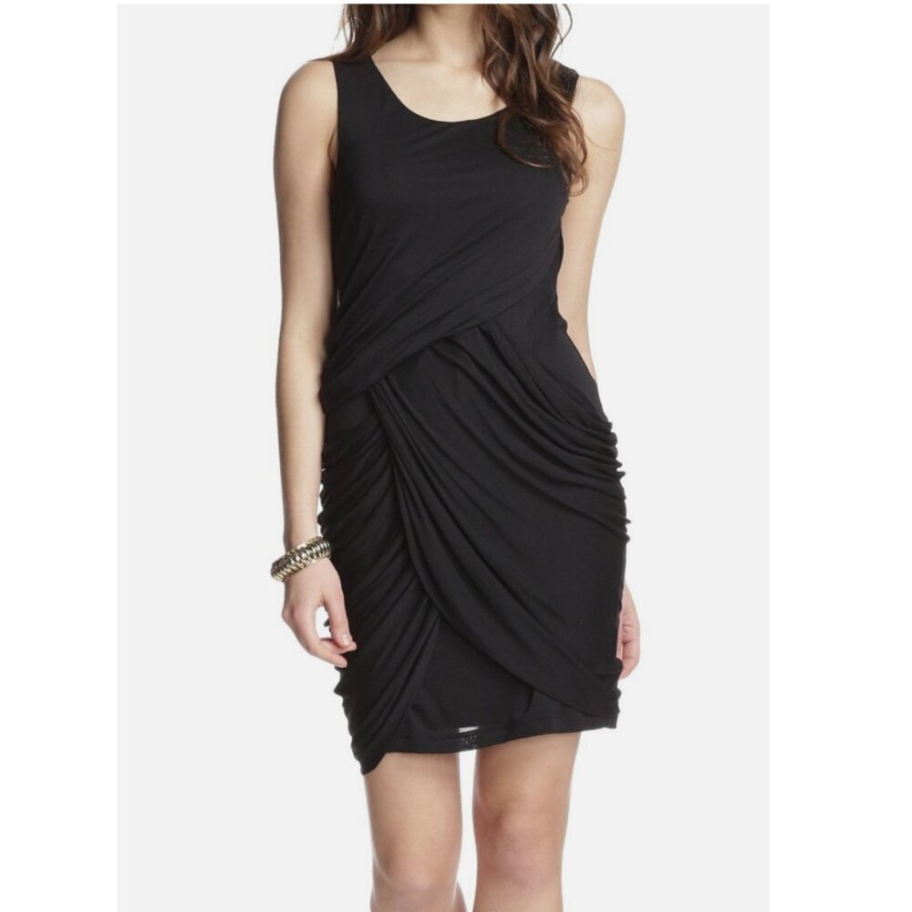 Greylin Women's Jersey Knit Sleeveless Stretchy Draped Black Dress, Large